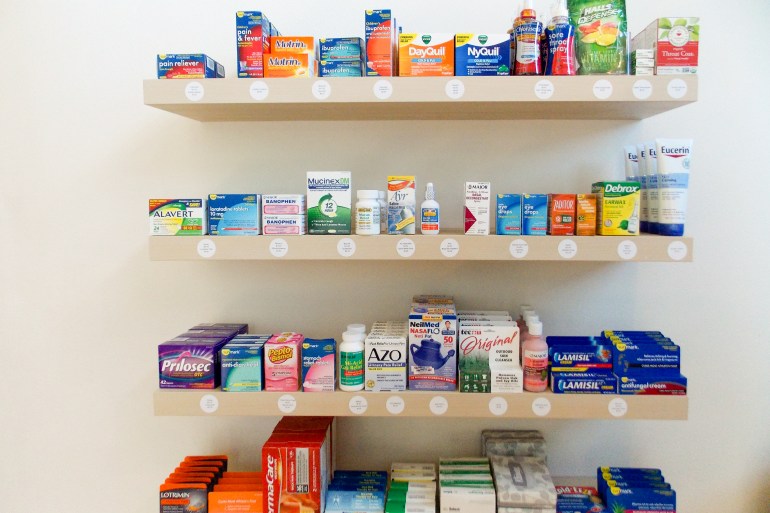 This Zoom+ clinic includes shelves of over-the-counter medication. One patient calls Zoom “one-stop shopping” because she can see her medical provider and get her medications in one place, usually within 30 minutes. The company is trying to buck the traditional health care system by offering convenient, affordable care and making the experience hip and user-friendly.