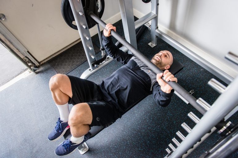 Karakesisoglu works out at The Training Habit in Irvine, Calif., on July 7, 2016. The 35-year-old personal trainer had a stroke last October after coming home from the gym. (Heidi de Marco/CHL)