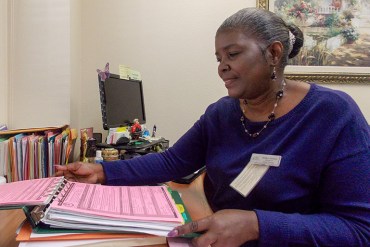 Stonebrook Healthcare Center Social Services Director Shirley Jackson said having the POLST forms available electronically would make it much easier for everyone. “If God forbid you have to send somebody out in an emergency, especially if they are unresponsive, it’s right there in the chart,” she said. A pilot project is underway in Contra Costa and San Diego counties. (Anna Gorman/KHN)