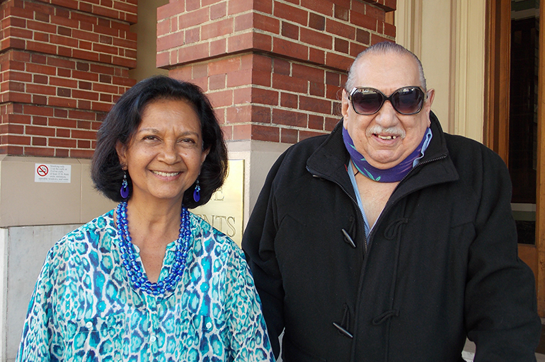 Emil Girardi, 83, and Shipra Narruhn, 67, head out to one of their favorite restaurants for lunch. Girardi said that because of their friendship, he nolonger fears going out of his house or getting older. Research shows loneliness canimpact seniors’ health. (Anna Gorman/KHN)