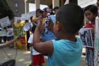 Immigration policy protest outside courthouse