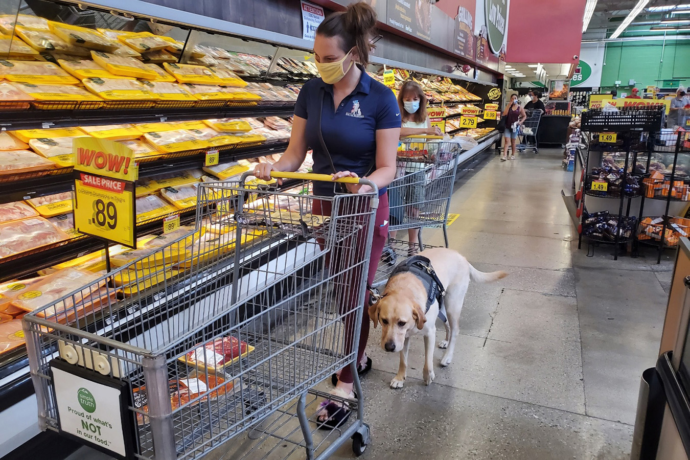 Service dogs shop in grocery stores