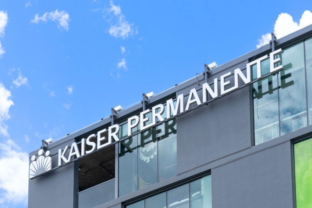 The Kaiser Permanente sign on the side of a building.