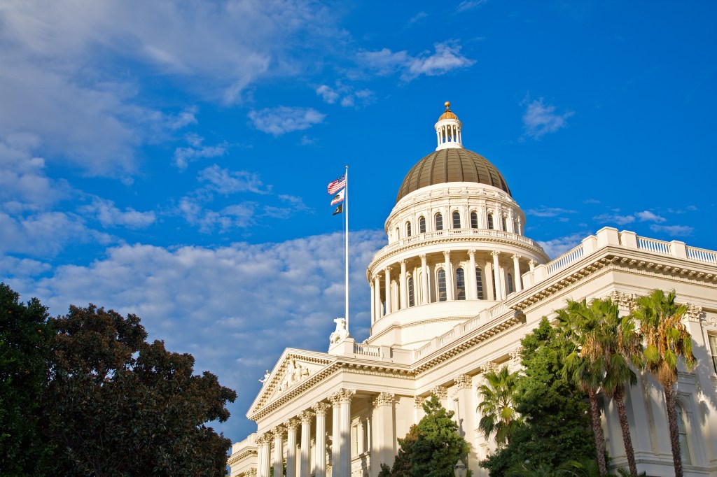 A photo shows California's state capitol building in Sacramento.