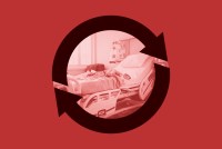 An illustration shows a hospital bed encircled by two arrows, suggesting repetition.