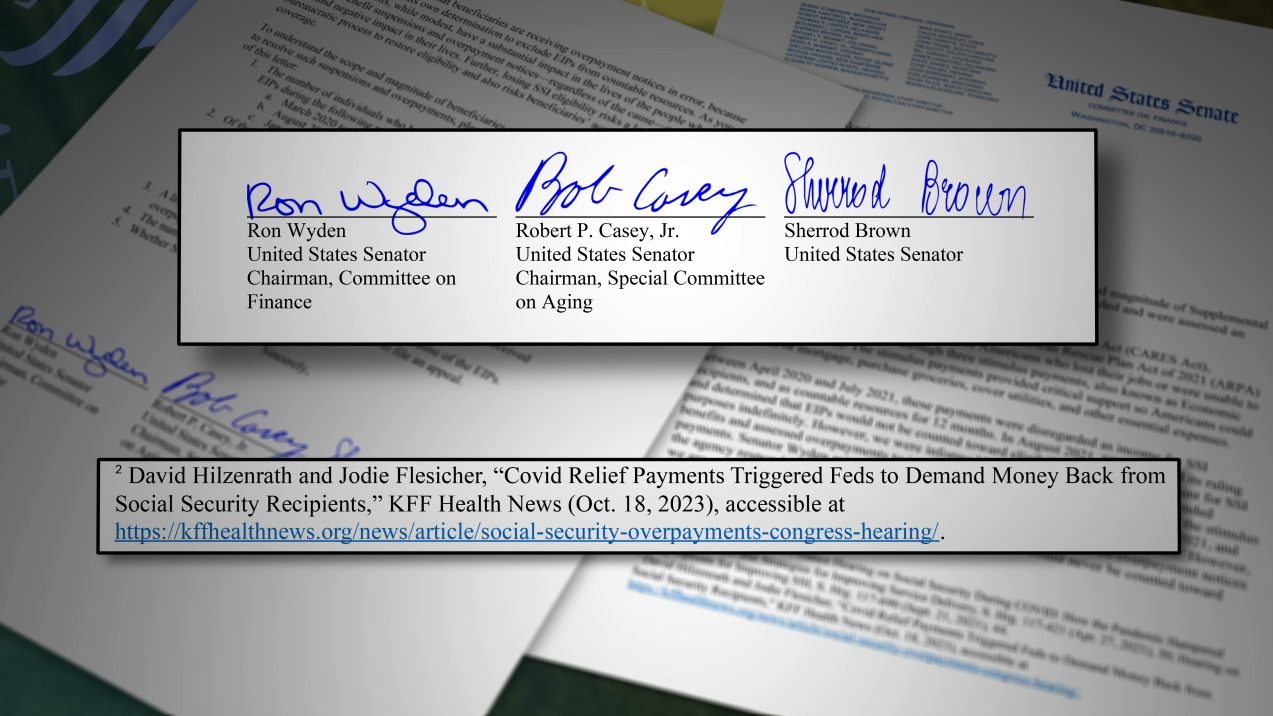 A photo illustration showing the letter's signatories and citation of KFF Health News and Cox Media Group's article.
