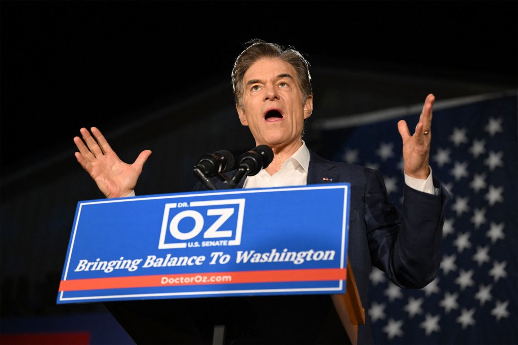 A photo of Mehmet Oz speaking at a podium.