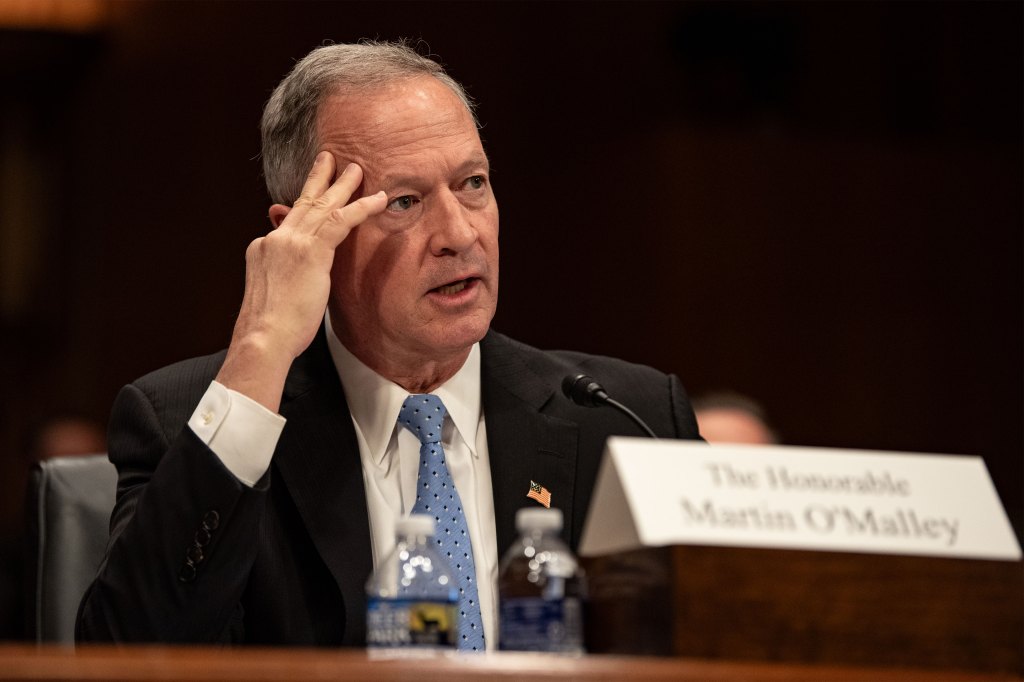 A photo of Martin O'Malley at a Senate hearing.