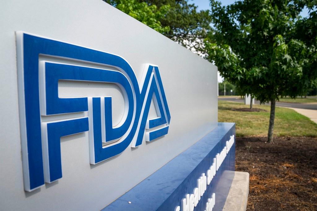 A photo of a large sign with the FDA's logo.